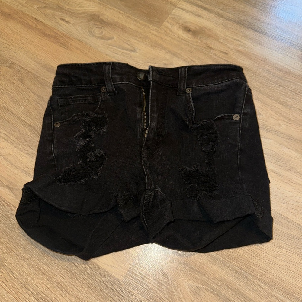 Aeropostale Black Distressed Jean Shorts